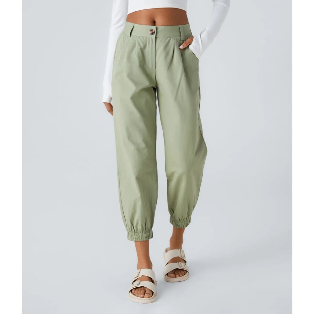 Halara Mid Rise Casual Cotton Joggers Women's XL Pockets Laurel Green NWT
